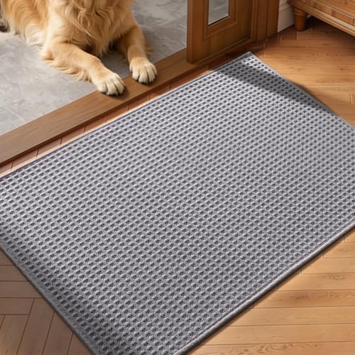 YIHOUSE Indoor Door Mat 24" x 36", Non-Slip Washable Entryway Mat, Dirt Trapper Absorbent Entrance Mat, Low Profile Floor Mat for Front/Back Door, Entryway, Light Grey ﻿ - color: Light Gray, size: 24"x36" (Rectangular)