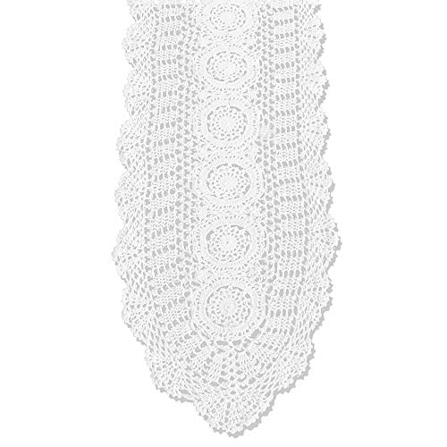 KEPSWET Cotton Handmade Crochet Lace Oval Table Runner White 12x60 Inch - color: White, size: 12"x60"