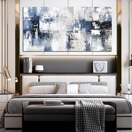 Prepeyssee White and Blue Abstract Canvas Wall Art for Living Room Bedroom Home Office Large Modern Grey Abstract Canvas Prints Picture Ready to Hang Size 29x59 - color: white, size: 29"L x 59"W