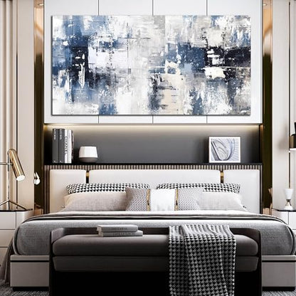 Prepeyssee White and Blue Abstract Canvas Wall Art for Living Room Bedroom Home Office Large Modern Grey Abstract Canvas Prints Picture Ready to Hang Size 29x59 - color: white, size: 29"L x 59"W