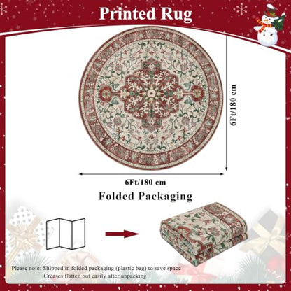 U'Artlines Red Christmas Round Area Rug 6ft Boho Washable Holiday Carpet - color: Christmas Red, size: 6' (Round)