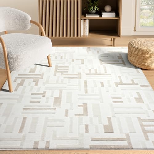 Abani Beige Area Rug - 4' x 6' - Living Room & Bedroom - Geometric Maze Design - Indoor Use - Easy to Clean, Stain Resistant, Non-Shedding - Neutral Collection. - size: 4' x 6' (Rectangular)