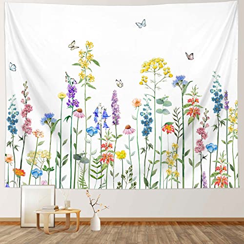 RosieLily Floral Wall Hanging - Butterfly Colorful Wildflower Nature Tapestry, Botanical Vintage Spring Design for Bedroom Dorm, 59" x 79" Inches - color: Colorful, size: 79"L x 59"W