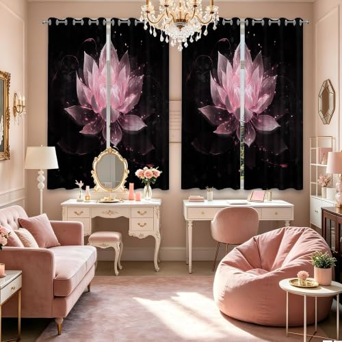 Black and Pink Blackout Curtains, Lotus Drapes 63 inches length, 2 Panels - color: Black and Pink, size: 52"W x 63"L (Pack of 2)