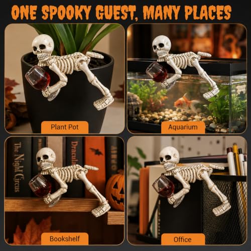 Halloween Skeleton Flowerpot Decoration, Weather Resistant Resin Garden Statue (Wine Glass Skeleton) - color: Style11