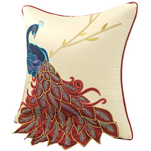 vctops Embroidered Peacock Decorative Throw Pillow Case Silky Satin Cushion Cover Red1 18"X18" - color: Red1, size: 18" x 18" (Pack of 1)