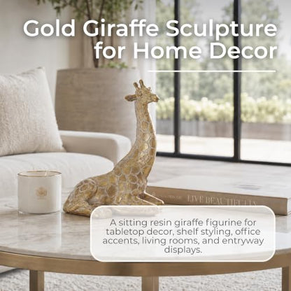 Sitting Giraffe Decorative Figurine – Tall Animal Resin Decor & Sculpture Accent – Figurines & Sculptures Home Decor for Office, Bedroom, Living Room – 7.5" x 10", Gold