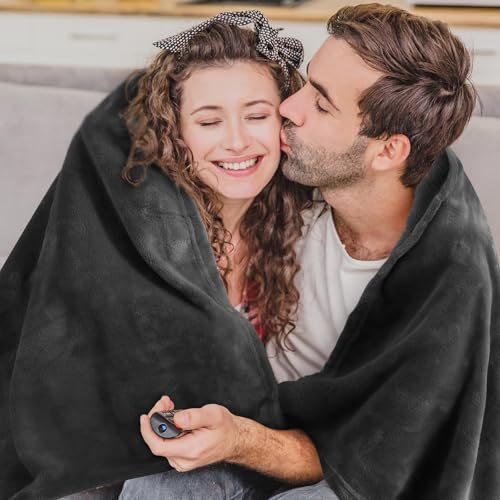 Elegant Throw Blanket for Couch & Sofa, All-Season Lightweight Fleece Blanket, Luxury Soft Cozy Fuzzy Throw for Her Him, Dark Grey, 50 x 56 Inches