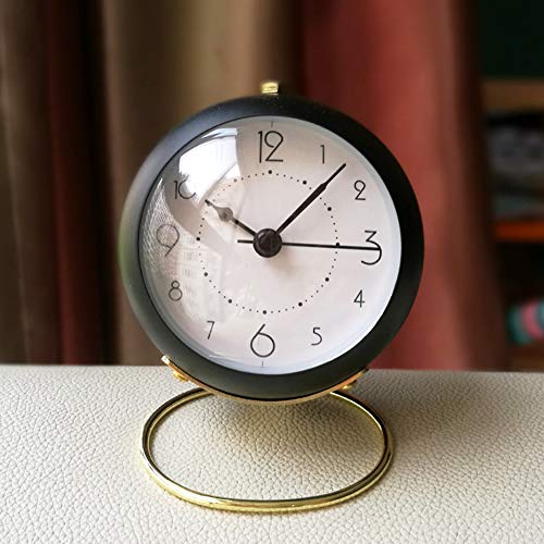 SHISEDECO Small Classic Non-Ticking Tabletop Alarm Clock,Black-B - color: Black