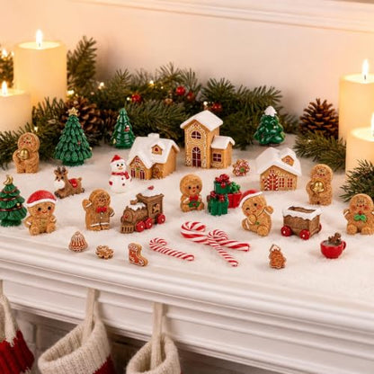 36 PCS Christmas Gingerbread Mini Figurines Tiny Resin Miniature Decoration - color: Christmas Gingerbread