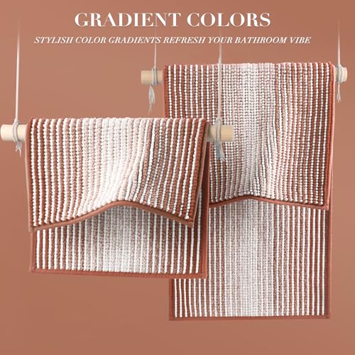 BSICPRO Bathroom Rugs Set 2 Piece, Non Slip Striped Bath Mat, Caramel Brown - color: Caramel Brown, size: 20" x 32" Plus 16" x 24"