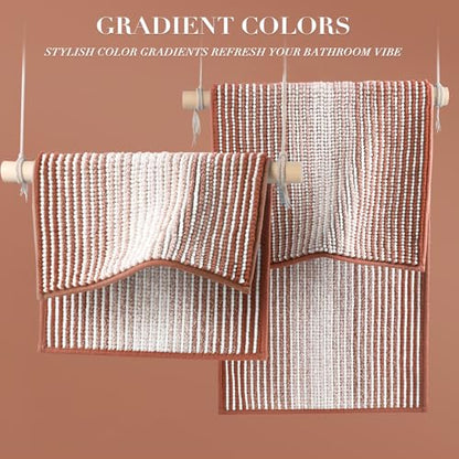 BSICPRO Bathroom Rugs Set 2 Piece, Non Slip Striped Bath Mat, Caramel Brown - color: Caramel Brown, size: 20" x 32" Plus 16" x 24"