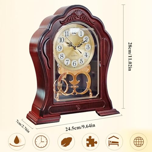 Antique Mantel Clock with Pendulum, Battery Operated(9.64" x 11.02") - color: Dark Brown