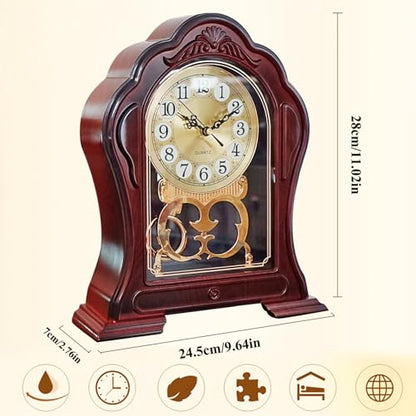 Antique Mantel Clock with Pendulum, Battery Operated(9.64" x 11.02") - color: Dark Brown