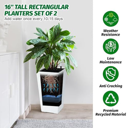 Garvee 22" Self-Watering Tall Planter with Water Level Indicator, Set of 2 - color: White