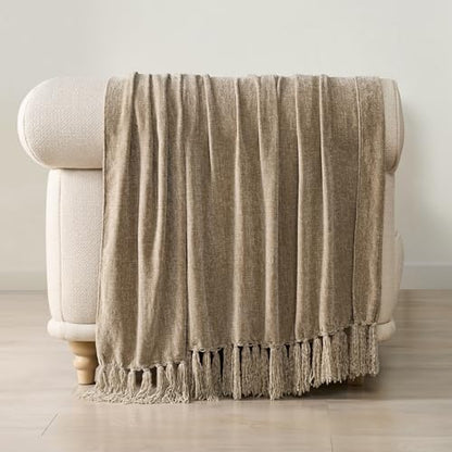EverGrace Chenille Knit Throw Blanket for Couch, 60"x80", Beige - color: Beige, size: 60"x80"