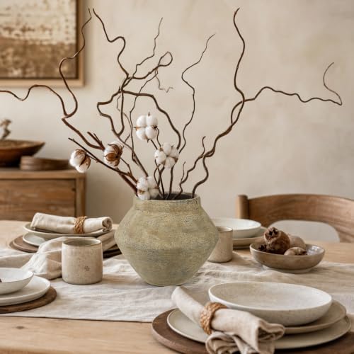 Briful Rustic Ceramic Vase 6'' Decorative Farmhouse Table Vase, Brown - color: Brown#747