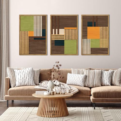 DRACIT Large Modern Abstract Wooden Wall Art Set-16"x24"x3 - color: brown,beige,black,orange