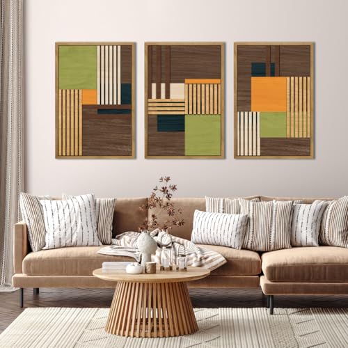 DRACIT Large Modern Abstract Wooden Wall Art Set-16"x24"x3 - color: brown,beige,black,orange