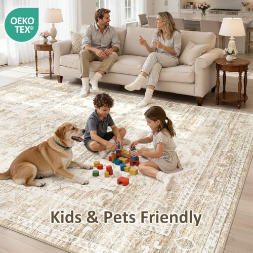 10x12 Area Rug: Washable Neutral Large Beige Rugs for Living Room - color: Beige, size: 10' x 12' (Rectangular)