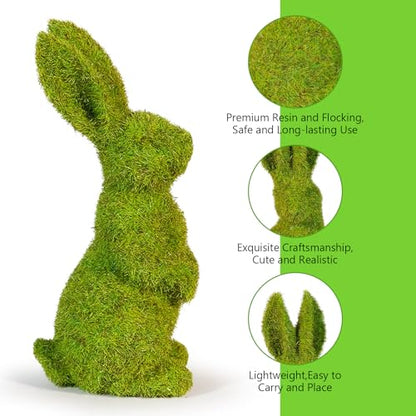 Easter Bunny Decorations,Resin Moss Bunny Figurine Features Larger Ears,Garden Artificial Moss Rabbit Easter Décor Easter Party Favors Gifts - size: Small big ears 3PCS