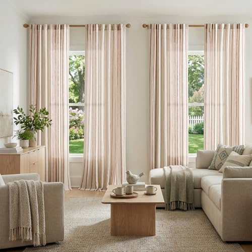 jinchan Light Filtering Striped Linen Curtains 84 Inches Long 2 Panels - color: Red, size: 50"W x 84"L (Pack of 2)