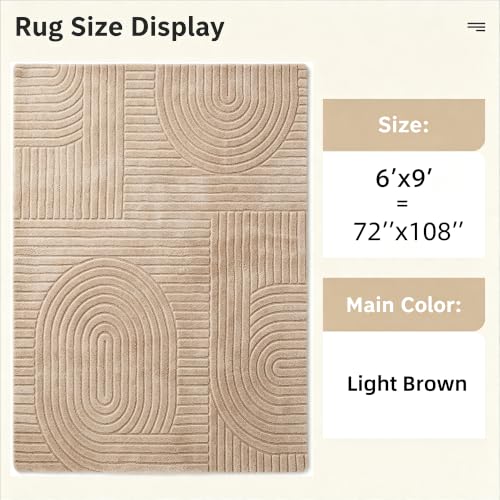 Washable Brown Solid 6x9 Area Rugs for Living Room, Bedroom - color: Light Brown, size: 6' x 9' (Rectangular)