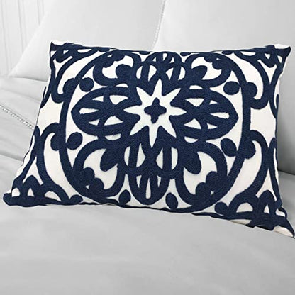 Alysheer Boho Embroidered Lumbar Throw Pillow Cover 12"x 20", 1pc Navy - color: Navy, size: 20" x 12" (Pack of 1)