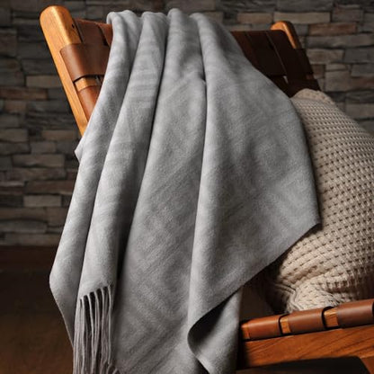 CUDDLE DREAMS Premium Cashmere Throw Blanket with Fringe (Greek Key) - color: Greek Key