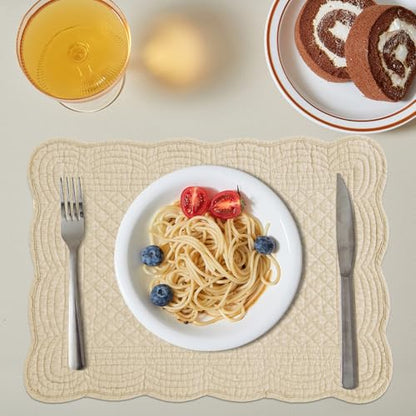 HOMBYS Quilted Placemats Set of 6 Washable-13x18 inches Rectangular Placemats for Kitchen Table-100% Cotton Fabric Rectangular Table Mats, (Light Brown) - color: Light Brown