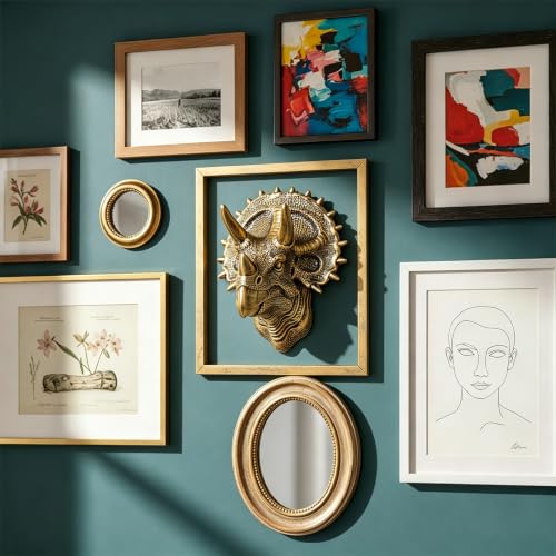 Exquisite Resin Animal Head Wall Sculpture Triceratops dinosaur (Gift Metal Frame) - Trike dinosaur Imitation Copper Vintage Decor for Living Room, Bedroom & Office | Decorative Wall Hanging Art ( Triceratops ) - color: Bronze Triceratops