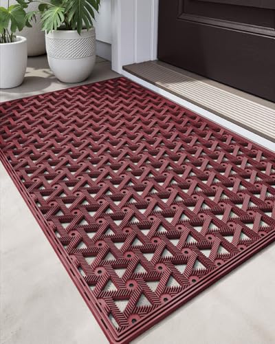 DEXI Front Door Mat Outside Entrance Rubber Floor Doormat, 24x36 Red - color: Red, size: 2' x 3' (Rectangular)