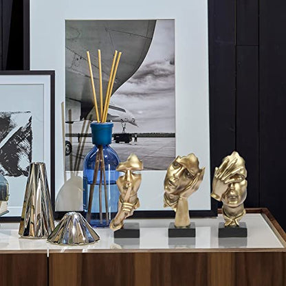 prosfalt 3 Pcs Thinker Statue, Silence is Gold Abstract Art Figurine - color: 3 Pcs Gold