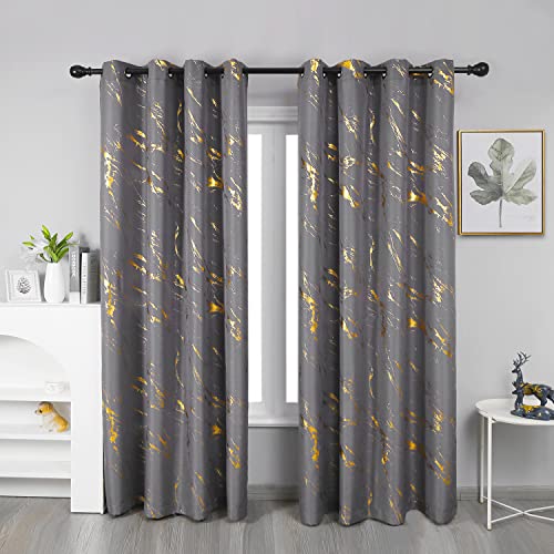 Taisier Home Gold Foil Print Linen Textured Curtains Geometric Marble Pattern Design Curtains for Living Room Light Filtering Window Treatment 2 Panels 72" L,Soft Grey and Gold Curtain Print - color: Grey/Gold, size: 52"W x 72"L (Pack of 2)