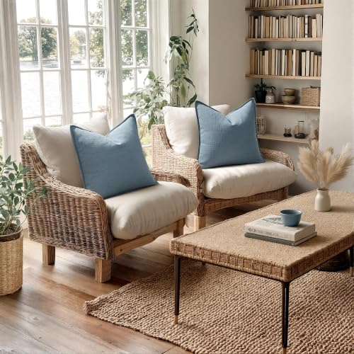 MIULEE Thick Textured Euro Sham Throw Pillow Covers 24x24 Inch Blue - color: Blue, size: 24" x 24" (Pack of 2)