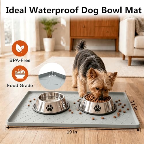 MateeyLife Silicone Waterproof Mat for Dog & Cat Food Mat 19"X12" - color: Light Grey, size: 19"L x 12"W