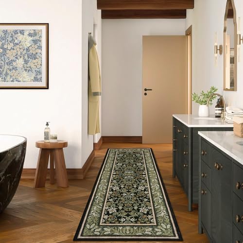 GarveeHome Christmas Runner Rug 2.5x10 Non Slip Hallway Runners Green Black - color: Green Black, size: 2'6" x 10' (Rectangular)