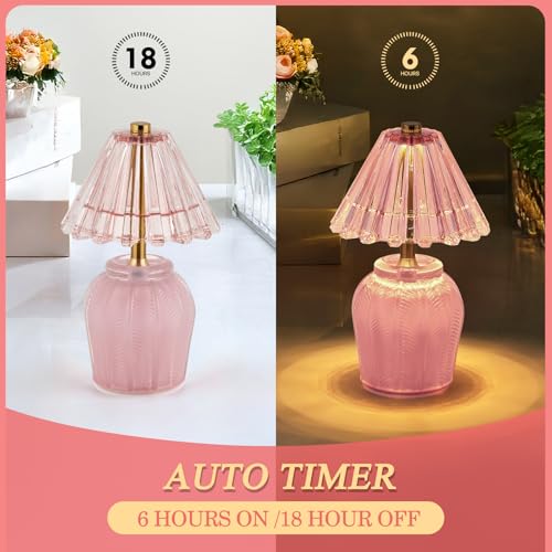 Small Battery Operated Lamp with Timer, Cream Pink - color: Cream Pink