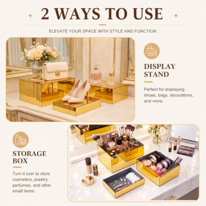 Leinuosen 7 Pcs Large Acrylic Buffet Risers, 6-12" Rectangle, Gold - color: Gold, size: 6" to 12", style: Rectangle