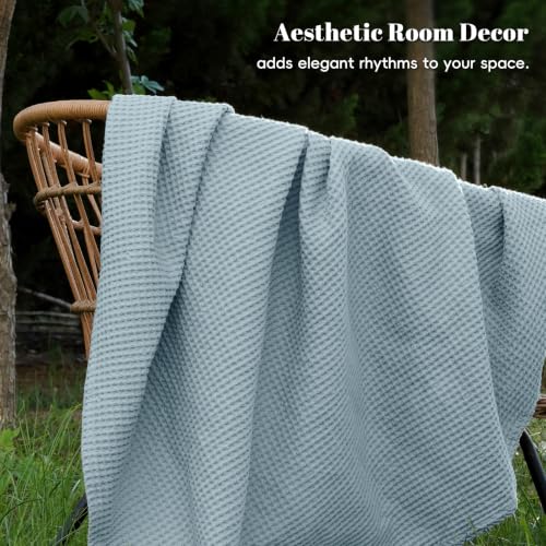 PHF 100% Cotton Waffle Blanket Lightweight Breathable, Queen, Dusty Blue - color: Dusty Blue, size: Queen(90" x 90")