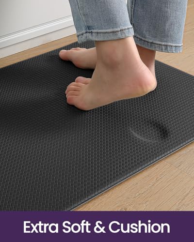 DEXI Kitchen Floor Mats Cushioned Anti Fatigue, 23x86 Standing Runner Rug - color: Black, size: 86"l X 23"w X 0.4"th