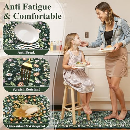 Yamaziot Boho Anti Fatigue Kitchen Rug Set of 3 Scalloped Non-Slip, Green - color: Green & Black, size: 17.3"x29"+17.3"x35"+17.3"x47"