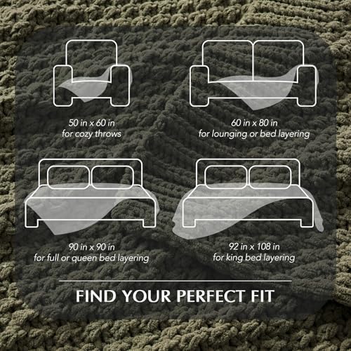 EVERGRACEHOME Chunky Chenille Knit Throw Blanket, 108x92, Olive Green - color: Olive Green, size: 108" X 92"