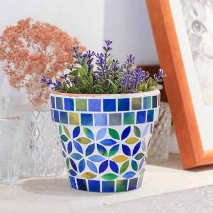 Mosaic Ceramic Small Succulent Plant Pot with Drainage 4 in Planter - color: Mosaic Blue
