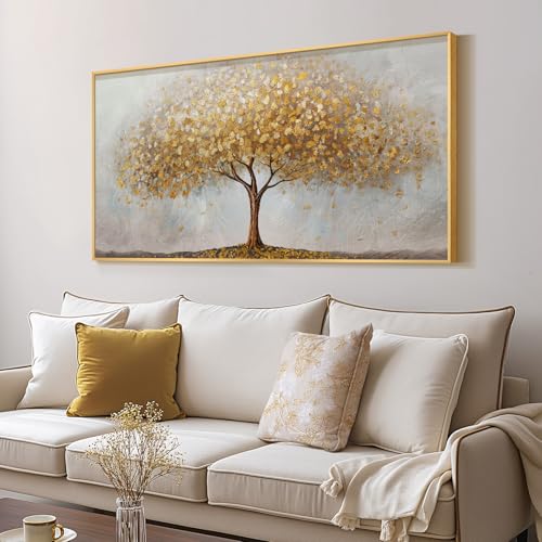 Large Framed Modern Gold Tree of Life Wall Art for Living Room, 30x60 In - color: Gold, size: 60"L x 30"W