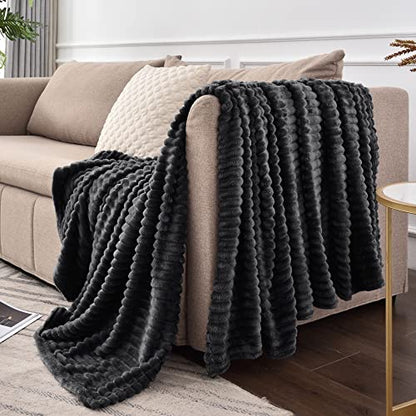 BEDELITE 3D Ribbed Jacquard Black Full Size Blankes for Bed, 84x90 Inch - color: Black, size: Full(84"x90")