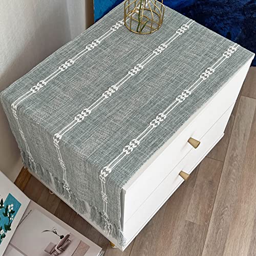 Rustic Small Boho Light Grey Linen Style Table Runner 14 x 36 Inches - style: Light Grey