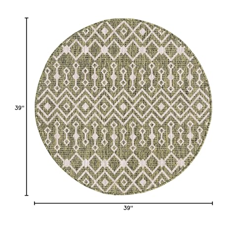 Unique Loom Outdoor Trellis Collection Area Rug - Tribal Trellis (3' 3" Round, Green/ Natural) - color: Green/Natural, size: 3'3" (Round)