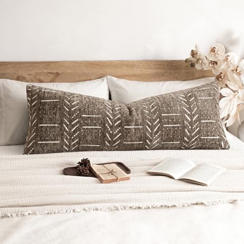 Foindtower Set of 1 Decorative Chenille Jacquard Throw Pillow Cover Textured Farmhouse Body Cushion Covers Modern Coastal Boho Home Decor for Sofa Chair Couch Bed Living Room,14×36 Inch,Cocoa Brown - color: Cocoa Brown, size: 36" x 14" (Pack of 1)