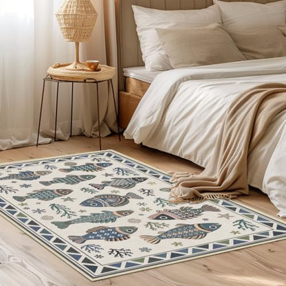 Fish Ocean Rug 3x5 for Living Room Coastal Rugs Low Pile Soft Non Slip - color: Fish, size: 3'x5' (Rectangular)